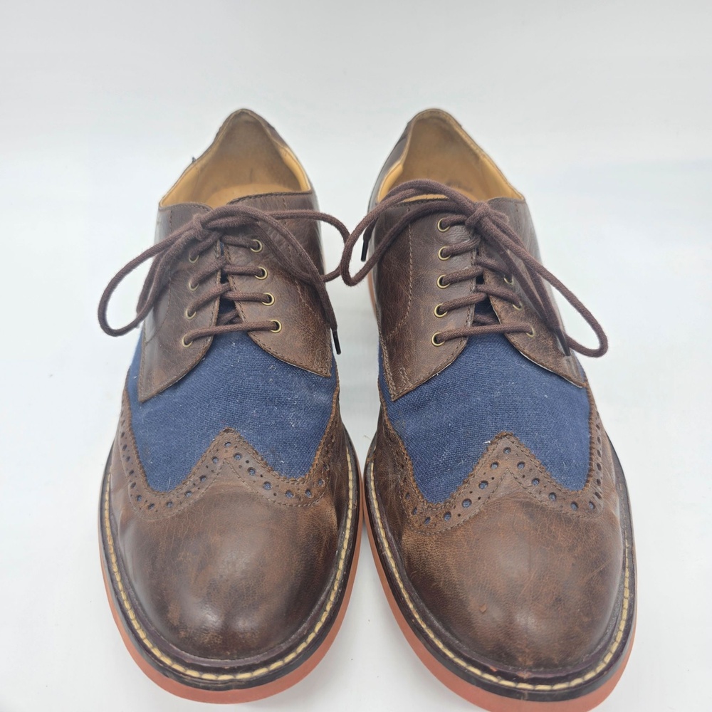 Cole Haan Dress Shoes Mens 10 M Brown Leather Wingtip Brogue Lace Up Navy